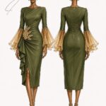 neomi dress emerald and champagne sketch view